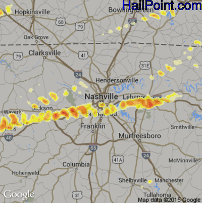 Hail Map for Nashville, TN Region on March 2, 2012 
