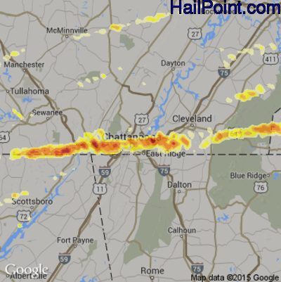 Hail Map for Chattanooga, TN Region on March 2, 2012 