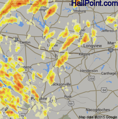 Hail Map for Tyler, TX Region on April 3, 2012 
