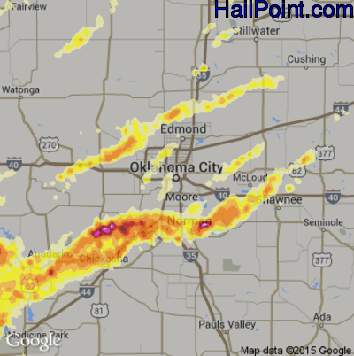 Hail Map for Oklahoma City, OK Region on April 13, 2012 
