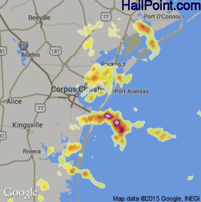 Hail Map for Corpus Christi, TX Region on April 16, 2012 