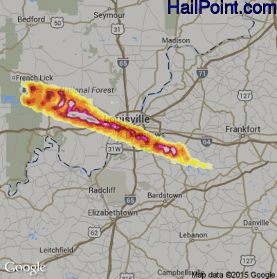 Hail Map for Louisville, KY Region on April 28, 2012 