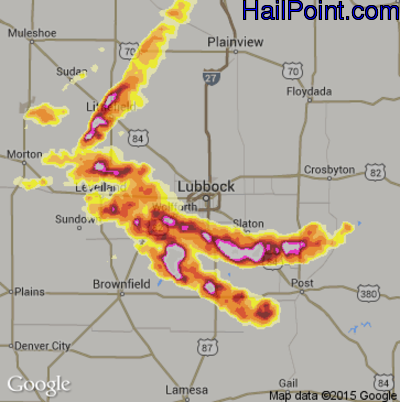 Hail Map for Lubbock, TX Region on April 30, 2012 