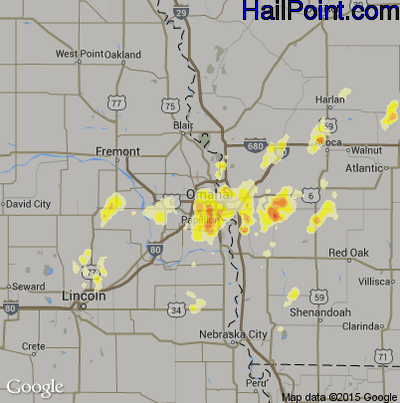 Hail Map for Omaha, NE Region on May 6, 2012 