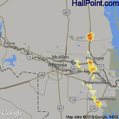 Hail Map for McAllen, TX Region on May 12, 2012 