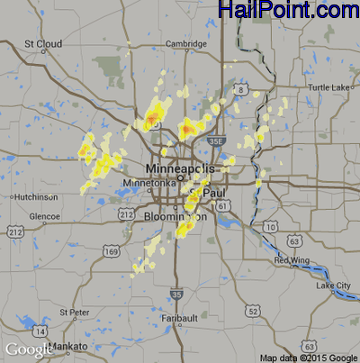 Hail Map for Minneapolis, MN Region on May 19, 2012 