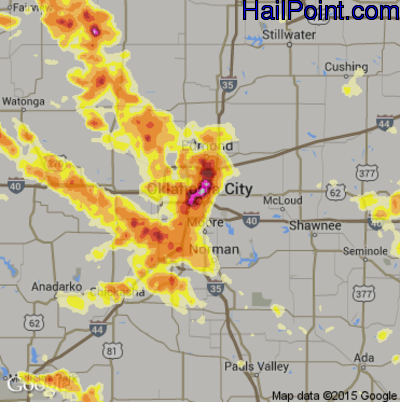Hail Map for Oklahoma City, OK Region on May 30, 2012 
