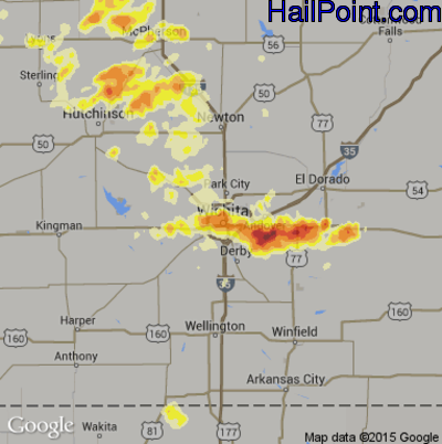 Hail Map for Wichita, KS Region on May 30, 2012 