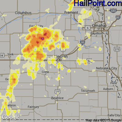 Hail Map for Lincoln, NE Region on June 14, 2012 