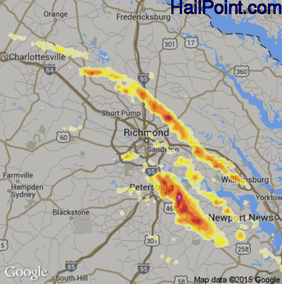 Hail Map for Richmond, VA Region on June 30, 2012 