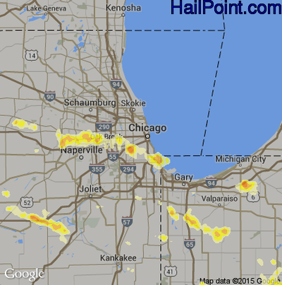 Hail Map for Chicago, IL Region on July 1, 2012 