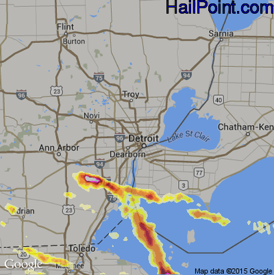 Hail Map for Detroit, MI Region on July 1, 2012 