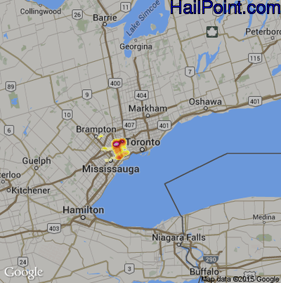 Hail Map for Toronto, Can Region on July 11, 2012 