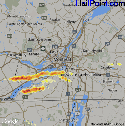 Hail Map for Montreal, Can Region on July 17, 2012 