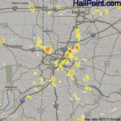 Hail Map for Cincinnati, OH Region on July 18, 2012 