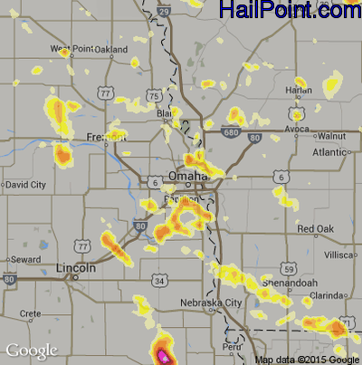 Hail Map for Omaha, NE Region on August 7, 2012 