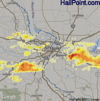 Hail Map for St. Louis, MO Region on September 25, 2012 
