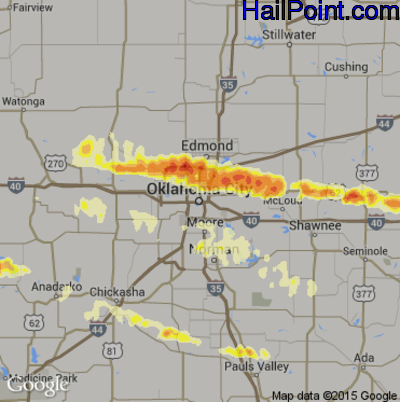 Hail Map for Oklahoma City, OK Region on April 27, 2013 