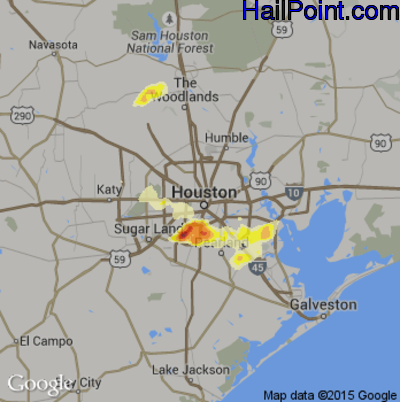 Hail Map for Houston, TX Region on April 27, 2013 