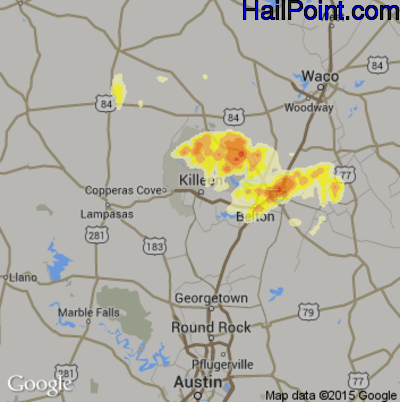 Hail Map for Killeen, TX Region on May 9, 2013 
