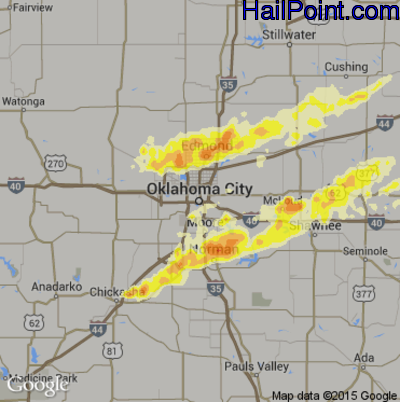Hail Map for Oklahoma City, OK Region on May 19, 2013 