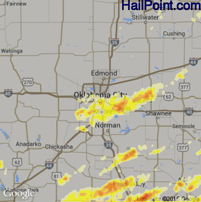 Hail Map for Oklahoma City, OK Region on May 20, 2013 