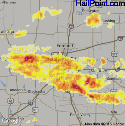 Hail Map for Oklahoma City, OK Region on May 31, 2013 