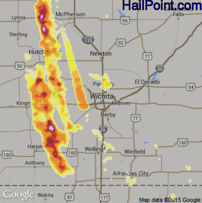 Hail Map for Wichita, KS Region on July 23, 2013 
