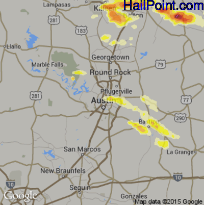 Hail Map for Austin, TX Region on March 28, 2014 