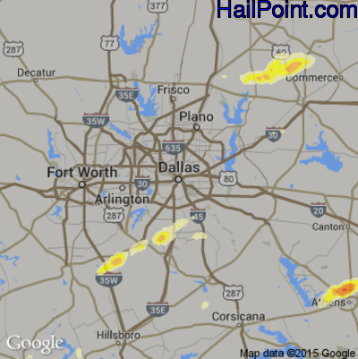 Hail Map for Dallas, TX Region on March 28, 2014 