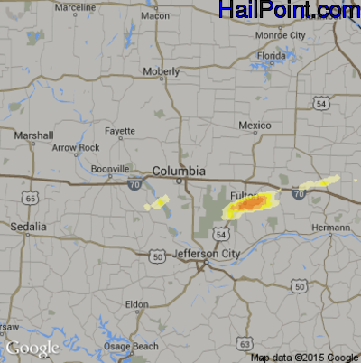 Hail Map for Columbia, MO Region on April 2, 2014 