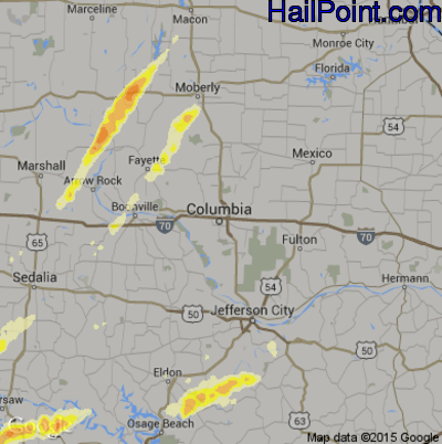 Hail Map for Columbia, MO Region on April 3, 2014 