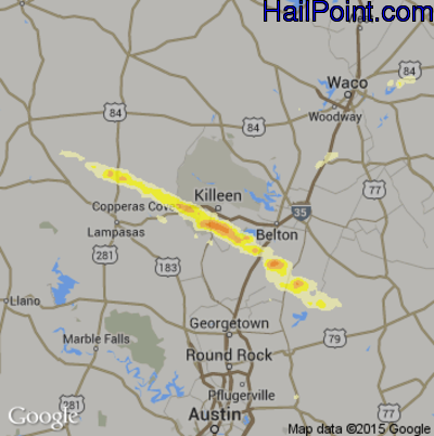 Hail Map for Killeen, TX Region on April 14, 2014 
