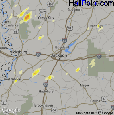 Hail Map for Jackson, MS Region on April 27, 2014 