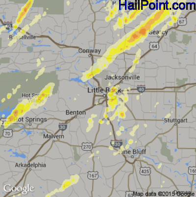 Hail Map for Little Rock, AR Region on April 27, 2014 