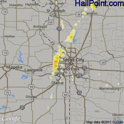 Hail Map for Kansas City, KS Region on April 27, 2014 