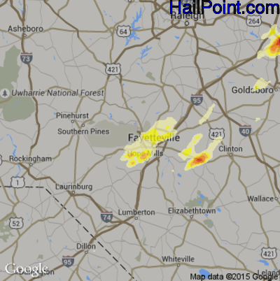 Hail Map for Fayetteville, NC Region on April 29, 2014 