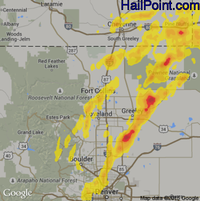 Hail Map for Fort Collins, CO Region on May 6, 2014 