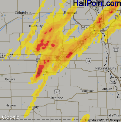 Hail Map for Lincoln, NE Region on May 8, 2014 