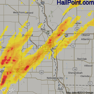 Hail Map for Omaha, NE Region on May 8, 2014 