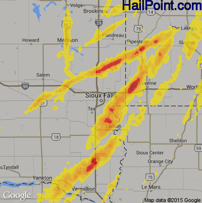 Hail Map for Sioux Falls, SD Region on May 8, 2014 
