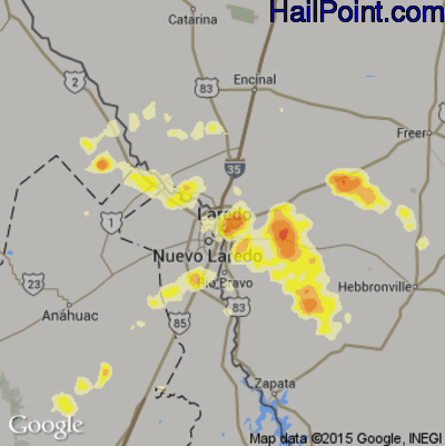 Hail Map for Laredo, TX Region on May 9, 2014 