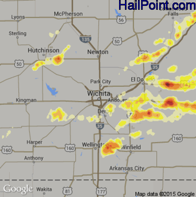 Hail Map for Wichita, KS Region on May 10, 2014 