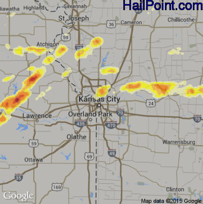 Hail Map for Kansas City, MO Region on May 10, 2014 