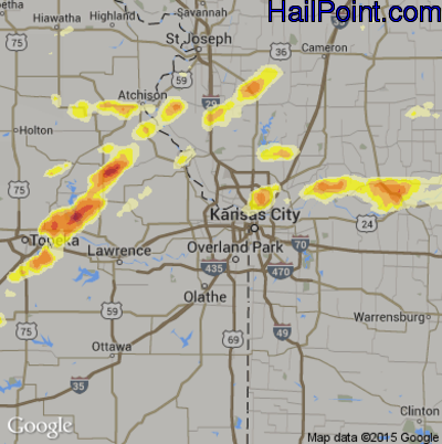 Hail Map for Kansas City, KS Region on May 10, 2014 