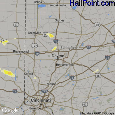 Hail Map for Dayton, OH Region on May 11, 2014 