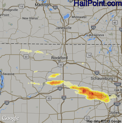 Hail Map for Rockford, IL Region on May 20, 2014 