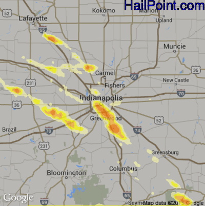 Hail Map for Indianapolis, IN Region on May 21, 2014 