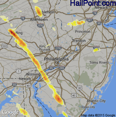Hail Map for Philadelphia, PA Region on May 22, 2014 