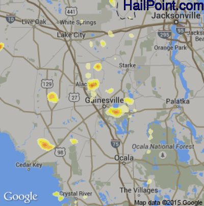 Hail Map for Gainesville, FL Region on May 25, 2014 